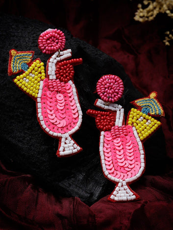 Beads Studded Handcrafted Milkshake Design Contemporary Earrings
