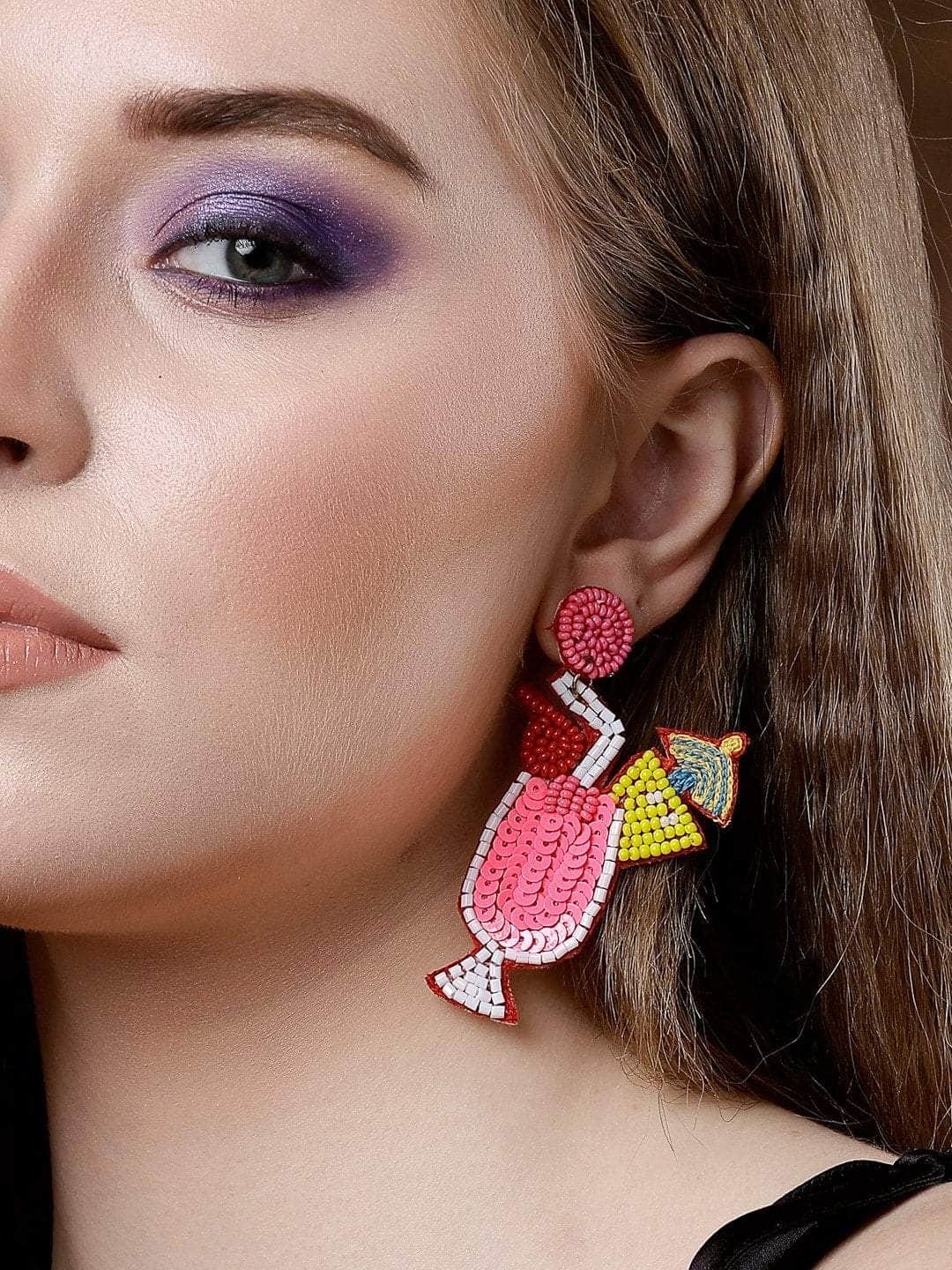Beads Studded Handcrafted Milkshake Design Contemporary Earrings
