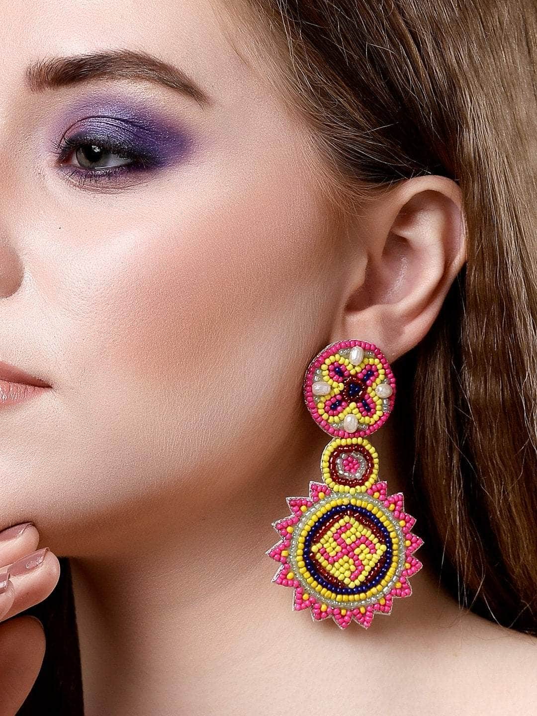 Handcrafted Traditional Design Beads Studded Contemporary Drop Earrings
