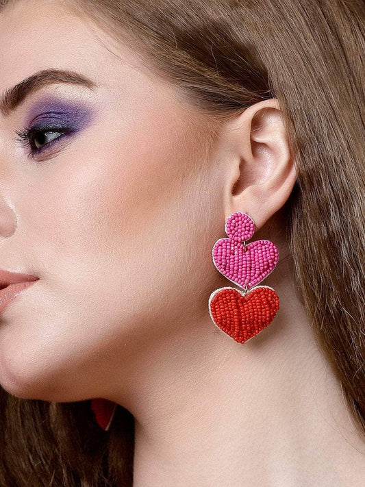 Beads Studded Handcrafted Heart Design Contemporary Earrings