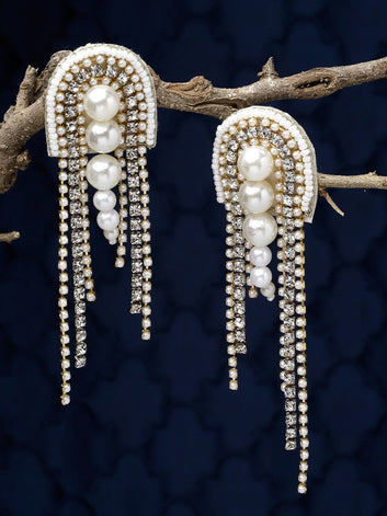 Crystals & Pearls Studded Handcrafted Contemporary Design Tasselled Earrings