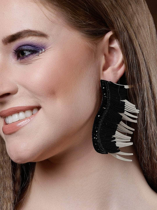 Crystals Studded Handcrafted Feather Design Contemporary Earrings