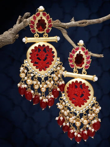 Stone and Pearls Studded Handcrafted Design Gold Plated Aishwarya Earrings
