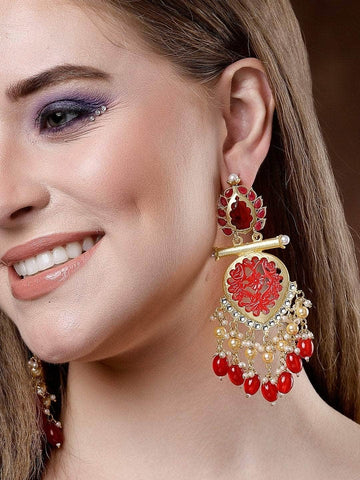 Stone and Pearls Studded Handcrafted Design Gold Plated Aishwarya Earrings