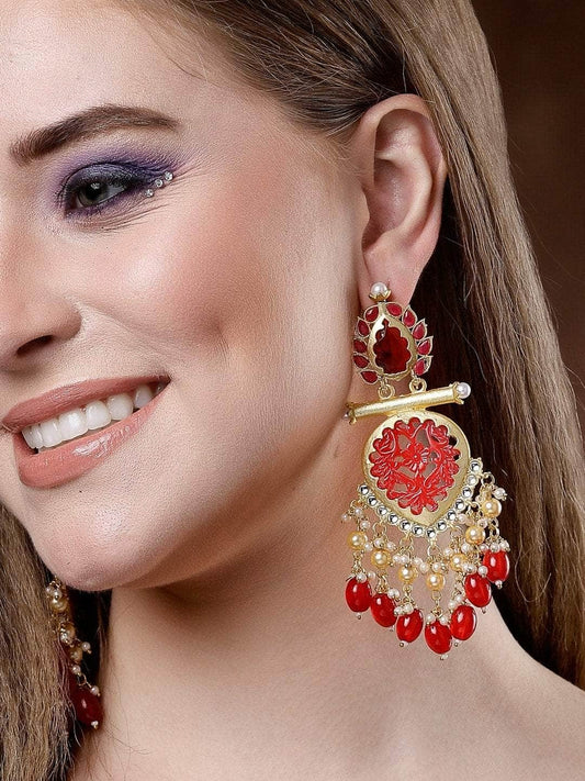 Stone and Pearls Studded Handcrafted Design Gold Plated Aishwarya Earrings