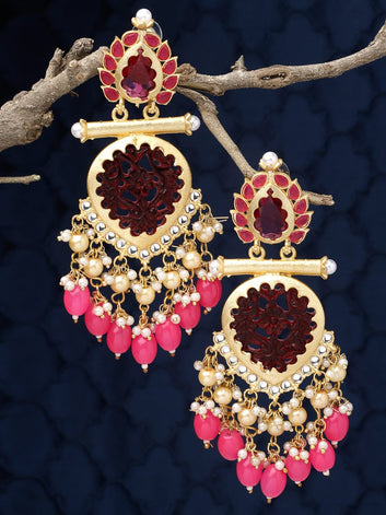 Stone and Pearls Studded Handcrafted Design Gold Plated Aishwarya Earrings