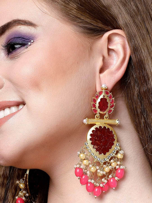 Stone and Pearls Studded Handcrafted Design Gold Plated Aishwarya Earrings