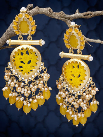 Stone and Pearls Studded Handcrafted Design Gold Plated Aishwarya Earrings