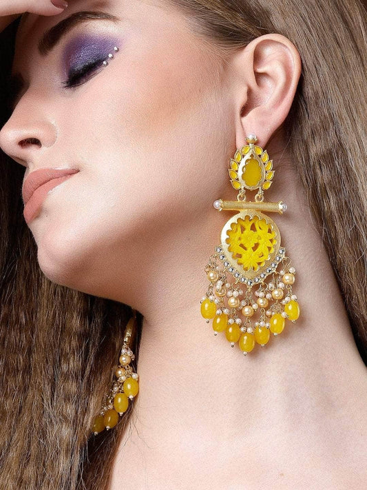 Stone and Pearls Studded Handcrafted Design Gold Plated Aishwarya Earrings