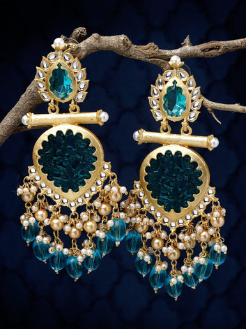 Stone and Pearls Studded Handcrafted Design Gold Plated Aishwarya Earrings
