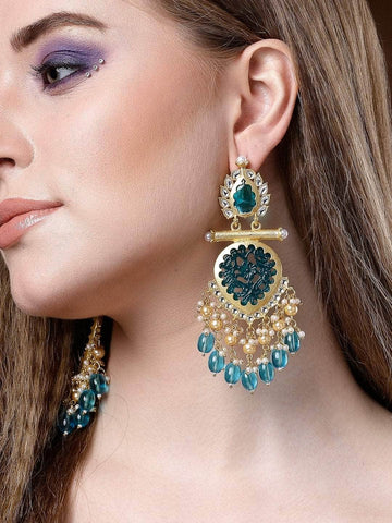 Stone and Pearls Studded Handcrafted Design Gold Plated Aishwarya Earrings
