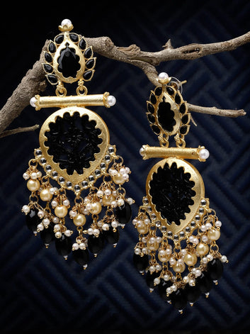 Stone and Pearls Studded Handcrafted Design Gold Plated Aishwarya Earrings