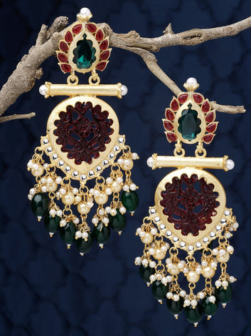 Stone and Pearls Studded Handcrafted Design Gold Plated Aishwarya Earrings