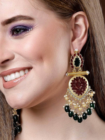 Stone and Pearls Studded Handcrafted Design Gold Plated Aishwarya Earrings