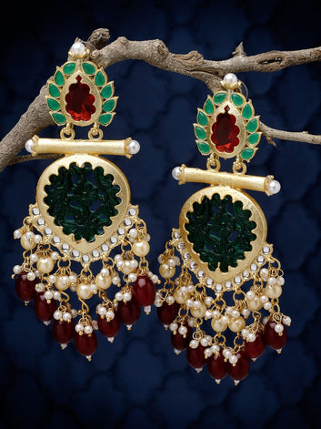 Stone and Pearls Studded Handcrafted Design Gold Plated Aishwarya Earrings