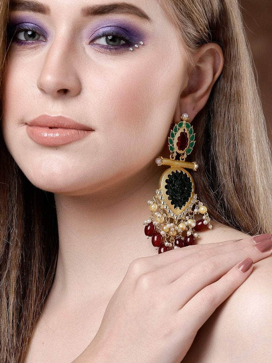 Stone and Pearls Studded Handcrafted Design Gold Plated Aishwarya Earrings
