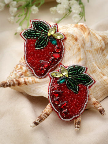 Beads & Stones Studded Handcrafted Strawberry Design Contemporary Earrings