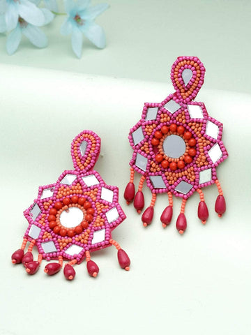 Mirrors Beads & Sequins Studded Contemporary Design Handcrafted Tasselled Earrings
