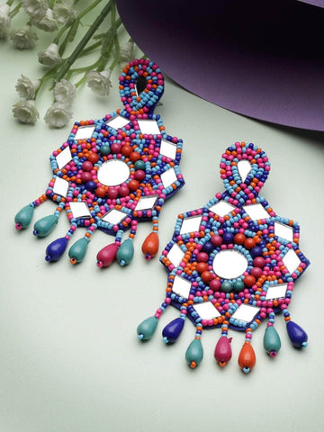 Mirrors Beads & Sequins Studded Contemporary Design Handcrafted Tasselled Earrings