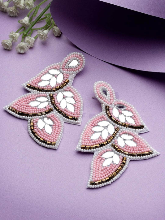 Mirrors & Beads Studded Contemporary Leaf Design Handcrafted Afghan Earrings