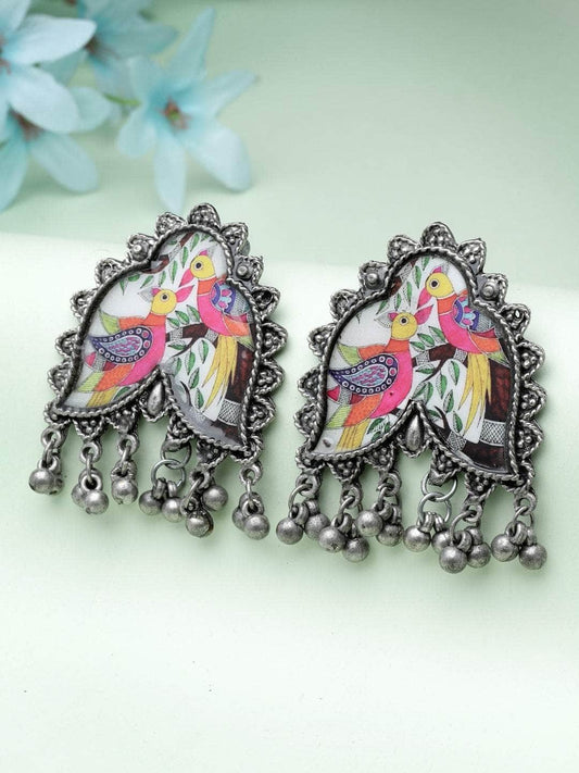 Handcrafted Ghungroo Studded Oxidised Silver Plated Peacock Design Studs