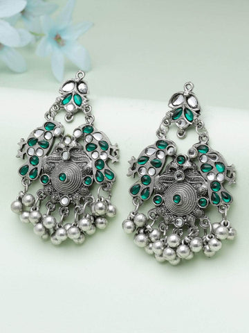 Stones & Ghungroo Studded Antique Design Oxidised Silver Plated Tribal Earrings