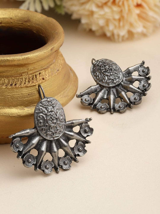 Filigree Work Antique Design Oxidised Silver Plated Studs