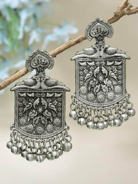 Ghungroo Studded Tasselled Design Oxidised Silver Plated Antique Studs