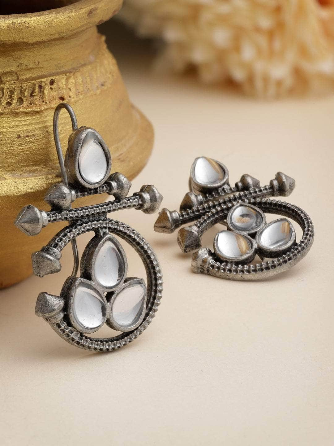 Mirrors Studded Oxidised Silver Plated Antique Studs