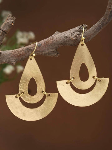 Antique Tribal Design Gold Plated Brass Chandbalis