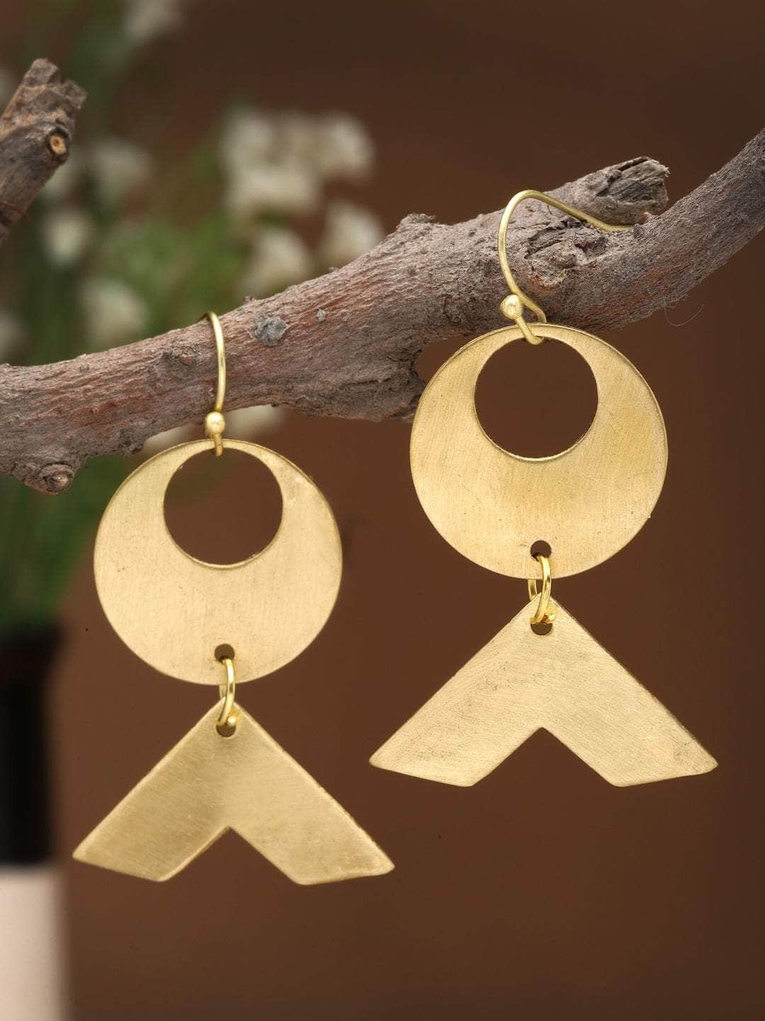 Antique Tribal Design Gold Plated Brass Chandbalis