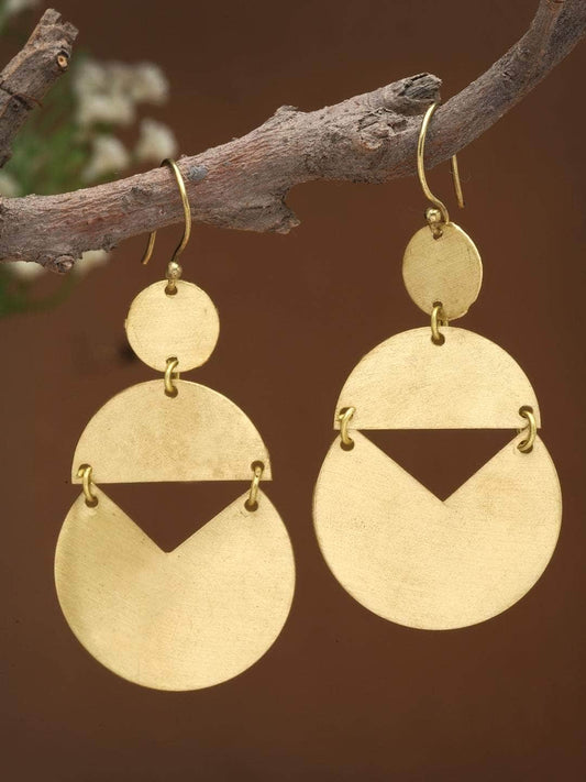 Antique Tribal Design Gold Plated Brass Chandbalis