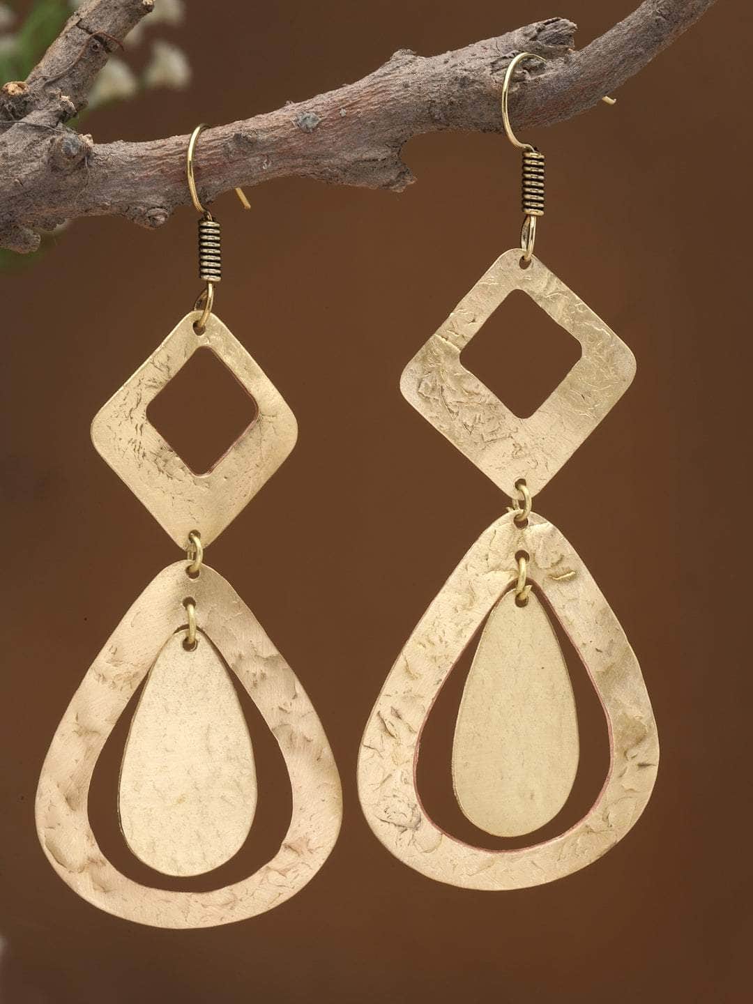 Antique Tribal Design Gold Plated Brass Chandbalis