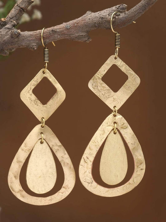 Antique Tribal Design Gold Plated Brass Chandbalis