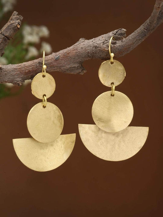 Antique Tribal Design Gold Plated Brass Chandbalis
