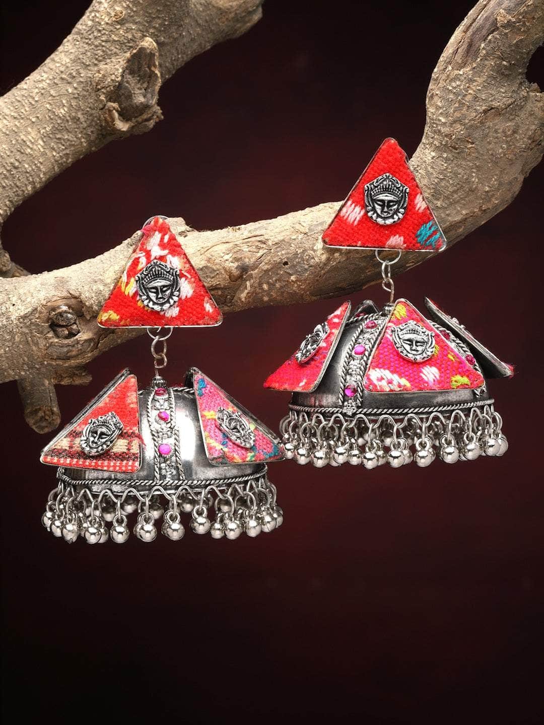 Handcrafted Afghan Design Oxidised Silver Plated Temple Jhumkas