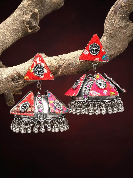 Handcrafted Afghan Design Oxidised Silver Plated Temple Jhumkas