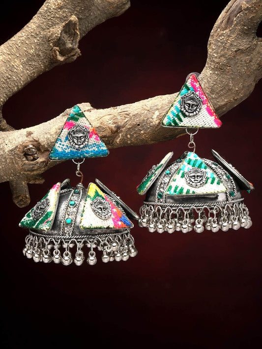 Handcrafted Afghan Design Oxidised Silver Plated Temple Jhumkas