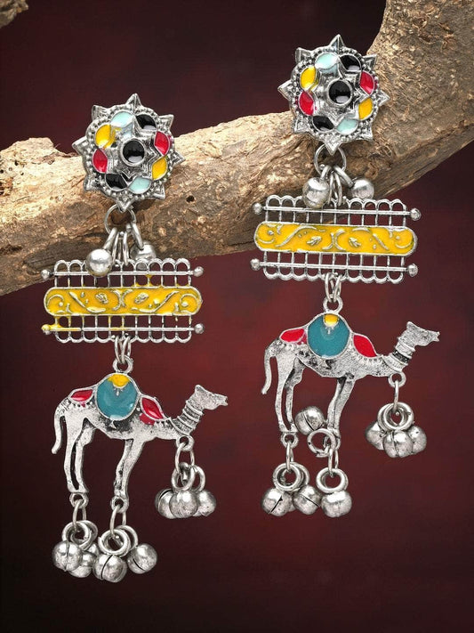 Handpainted Meenakari Work Antique Design Oxidised Tribal Earrings