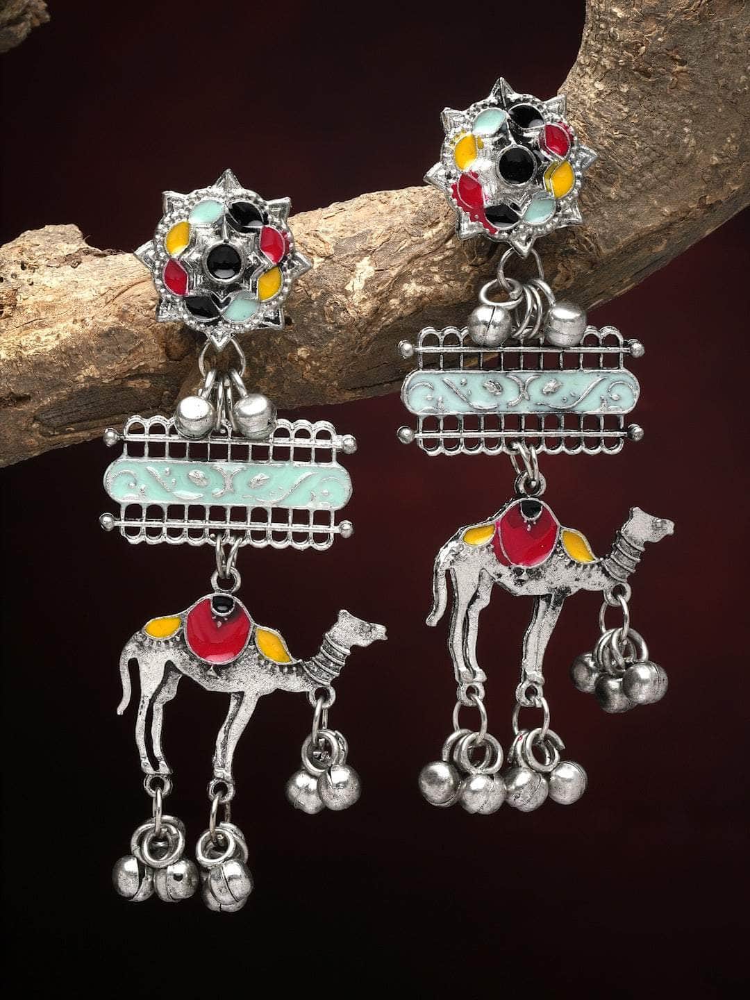 Handpainted Meenakari Work Antique Design Oxidised Tribal Earrings