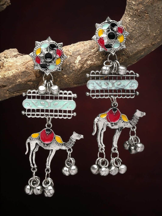 Handpainted Meenakari Work Antique Design Oxidised Tribal Earrings