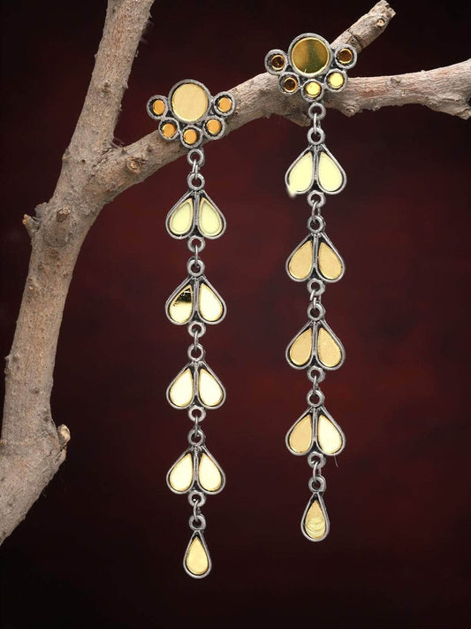 Mirrors Studded Layered Tasselled Design Oxidised Antique Earrings