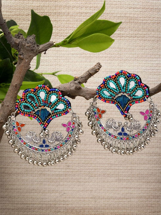 Handwoven Afghan Design Oxidised Silver Plated Meenakari Chandbalis