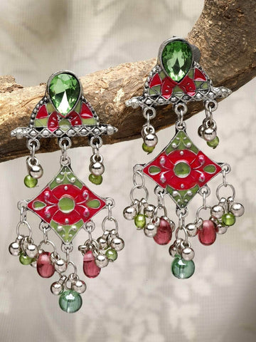 Handpainted Meenakari Work Stone Studded Oxidised Earrings