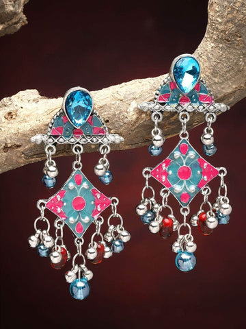 Handpainted Meenakari Work Stone Studded Oxidised Earrings