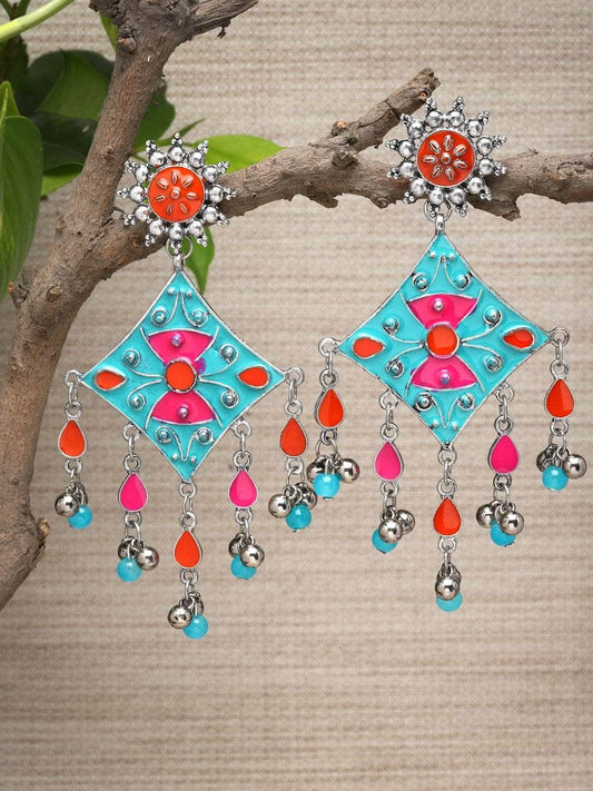 Handpainted Meenakari Work Stone Studded Oxidised Earrings