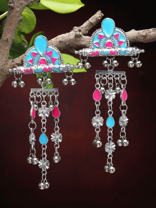 Handpainted Meenakari Work Stone Studded Oxidised Earrings