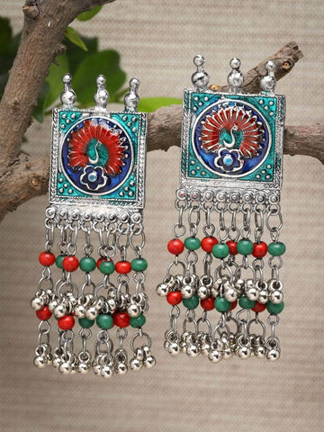 Handpainted Meenakari Work Silver Plated Earrings