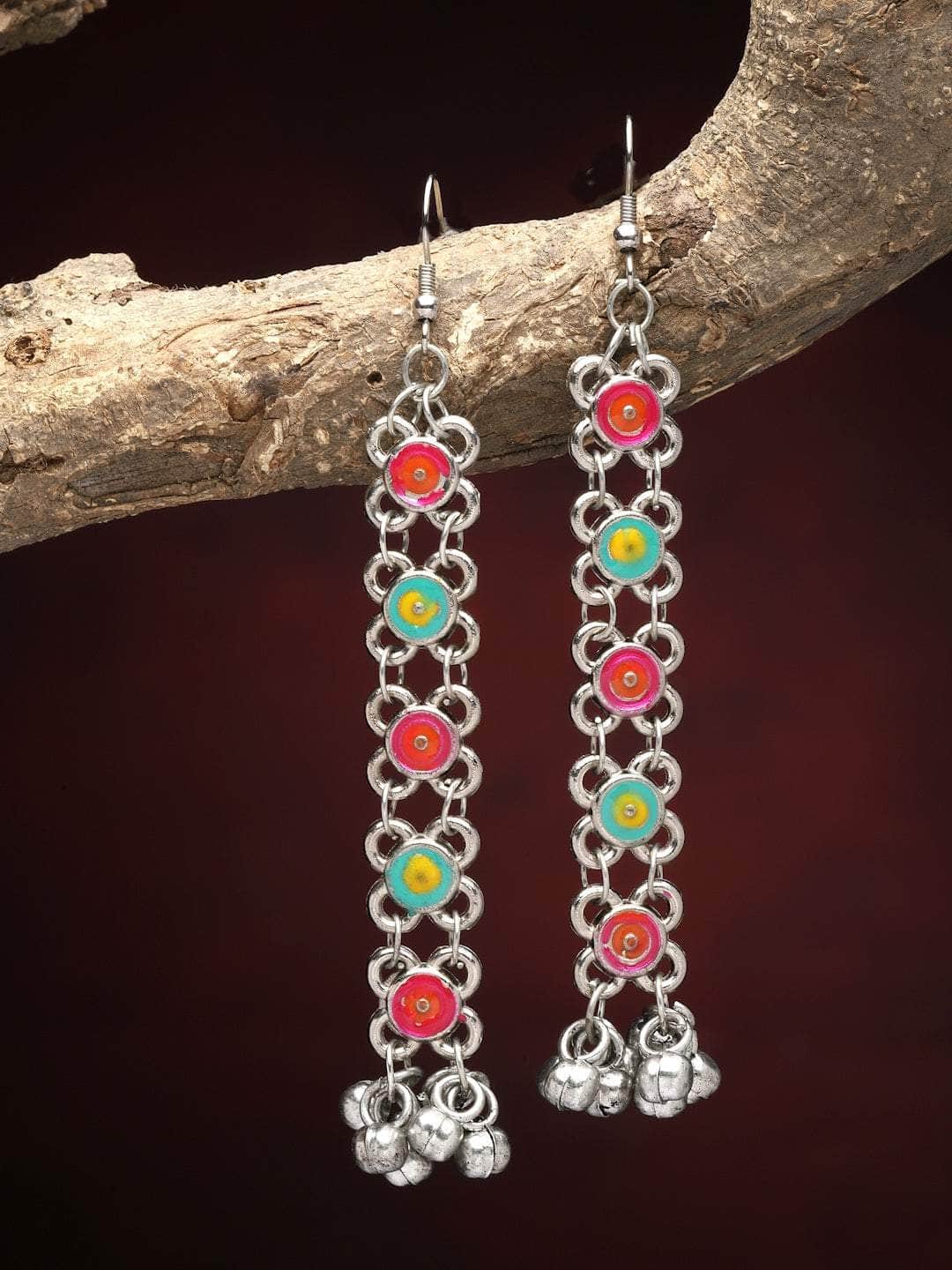 Handpainted Meenakari Work Silver Plated Earrings