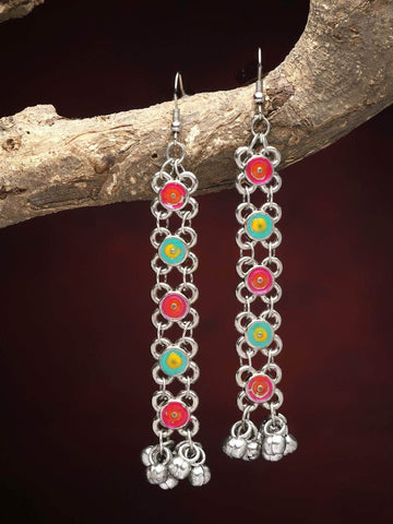 Handpainted Meenakari Work Silver Plated Earrings